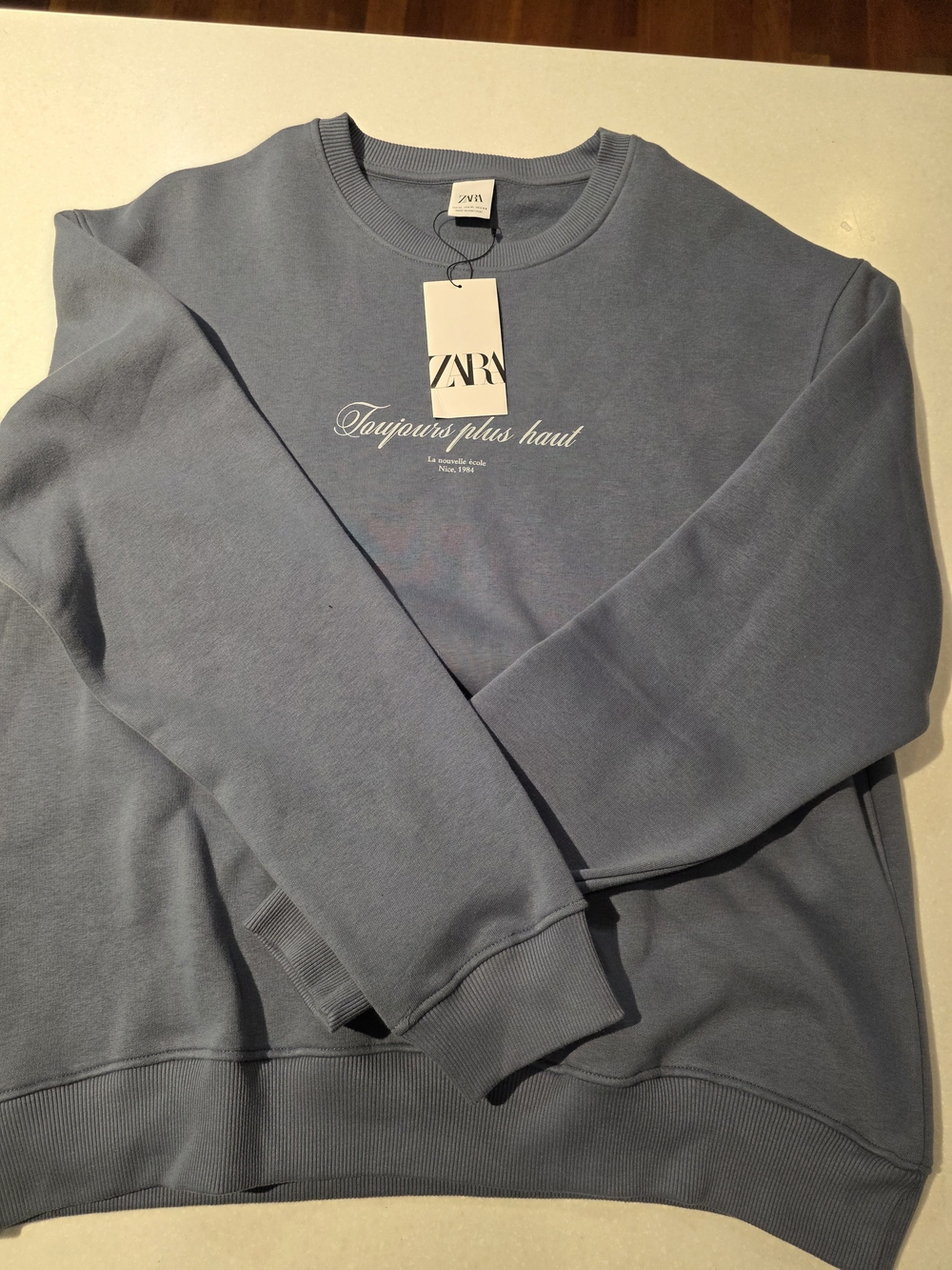 Zara Dusty Blue Crewneck Sweatshirt with White Script